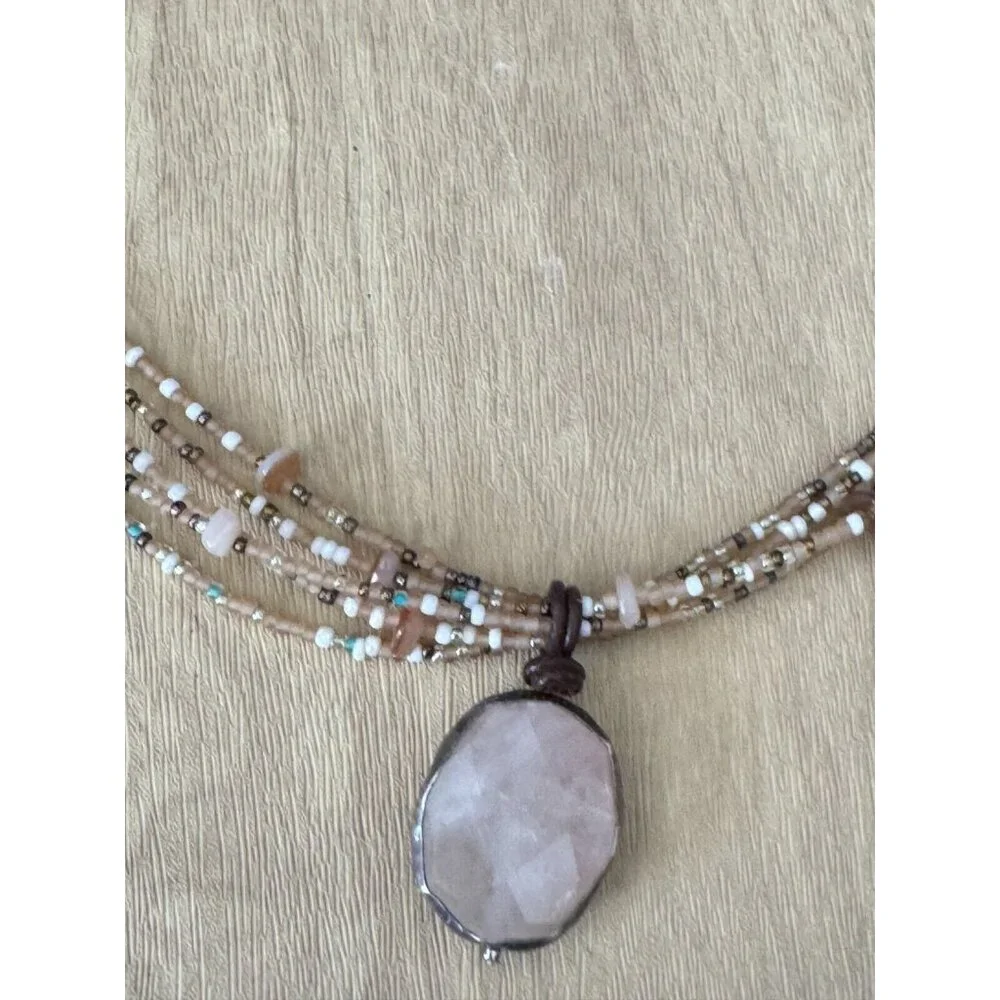 Tica Rose 925 Sterling Silver Rose Quartz Gemstone Beaded Multi-Strand Necklace - Picture 10 of 10
